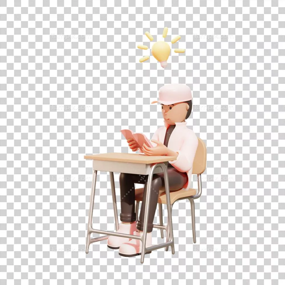عکس دوربری تصویر سه بعدی از یک پسر دانش آموز در محیط مدرسه