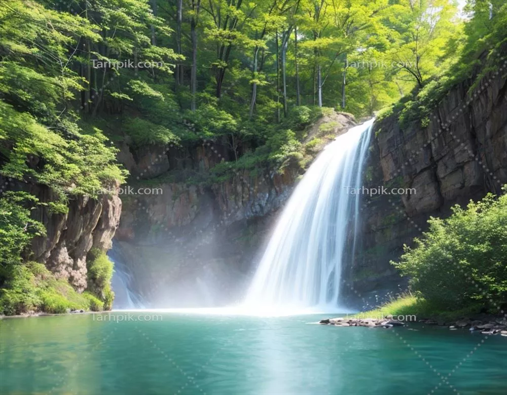 عکس منظره ای زیبا از آبشار در دل جنگل با طراحی هوش مصنوعی