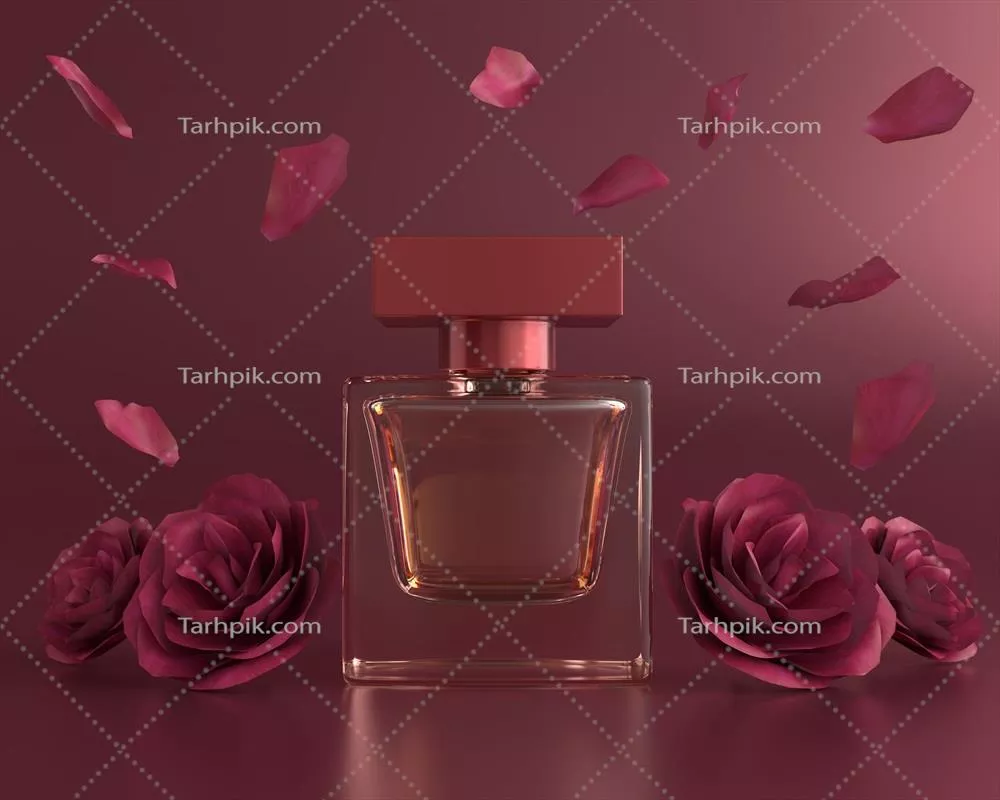 عکس تصویری زیبا از عطر با بطری قرمز و طراحی مد روز