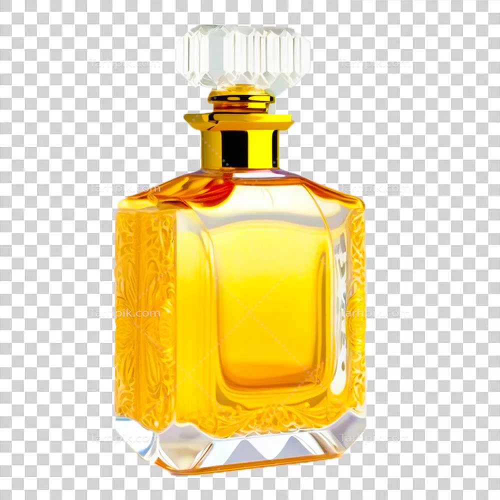 عکس دوربری تصویری خلاقانه از بطری عطر شیشه ای با طراحی هوش مصنوعی