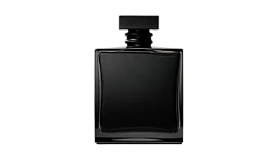 عکس دوربری عطر مشکی شیک و مدرن در پس زمینه ای شفاف و زیبا