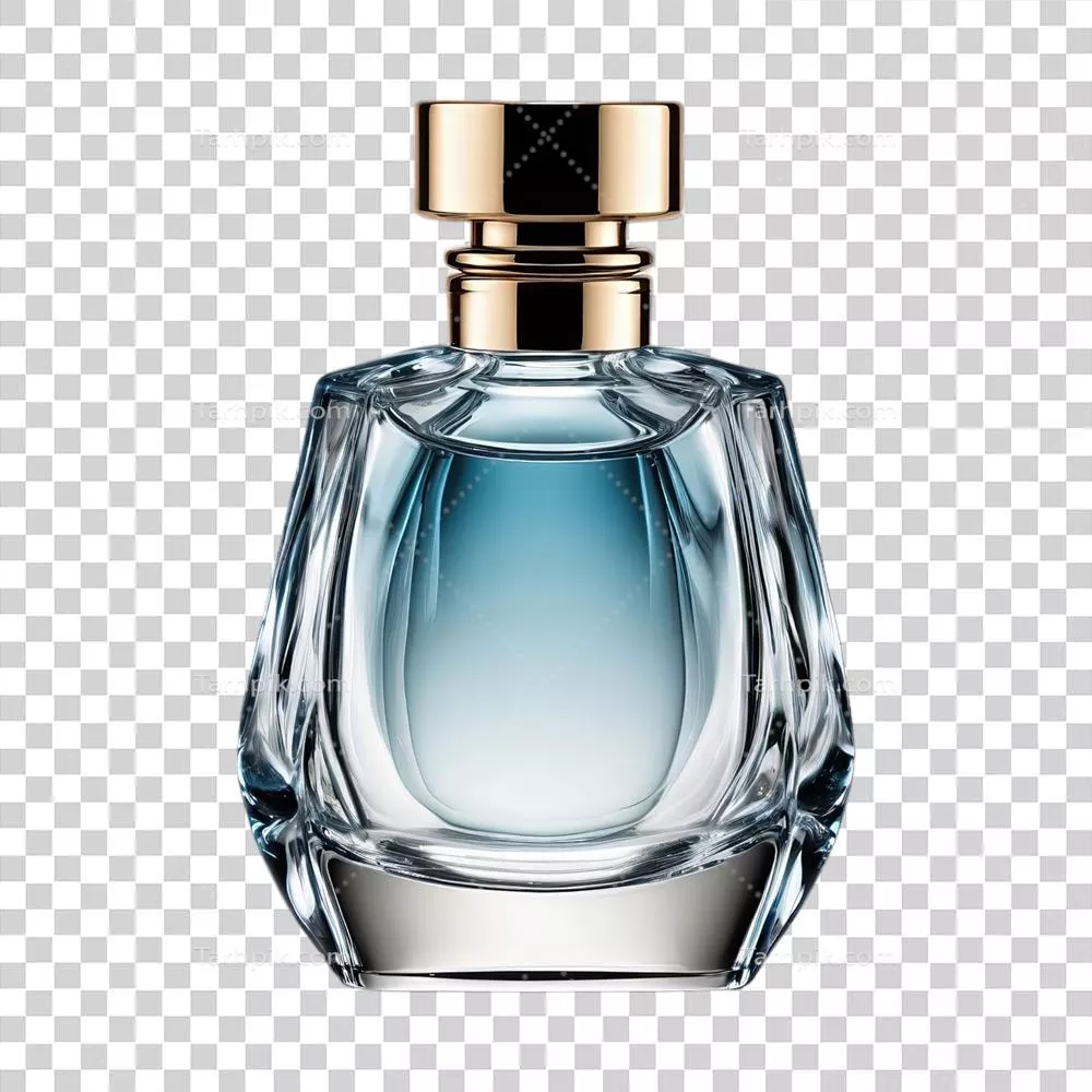 عکس دوربری عطر شیشه ای زیبا و مدرن با طراحی منحصر به فرد در پس زمینه شفاف