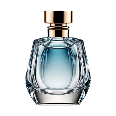 عکس دوربری عطر شیشه ای زیبا و مدرن با طراحی منحصر به فرد در پس زمینه شفاف