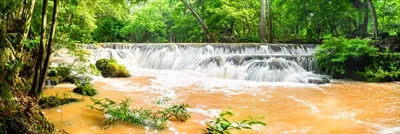 عکس منظره ای زیبا از آبشار در دل کوه های جنگلی پارک ملی