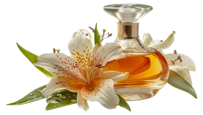 عکس دوربری عطر زیبا بر روی دسته ای از گل ها قرار گرفته است