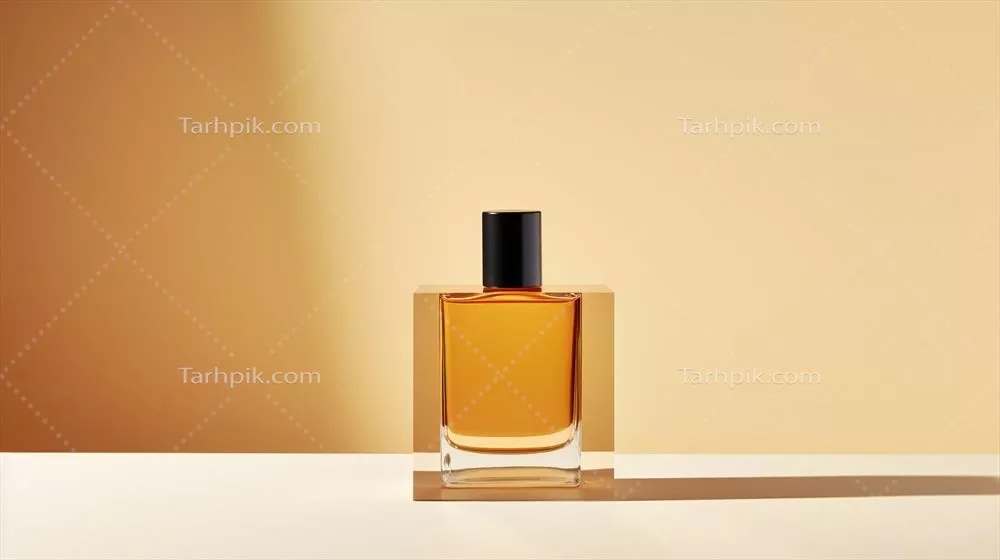 عکس عطر زیبا و شیک در حال استراحت بر روی میز چوبی