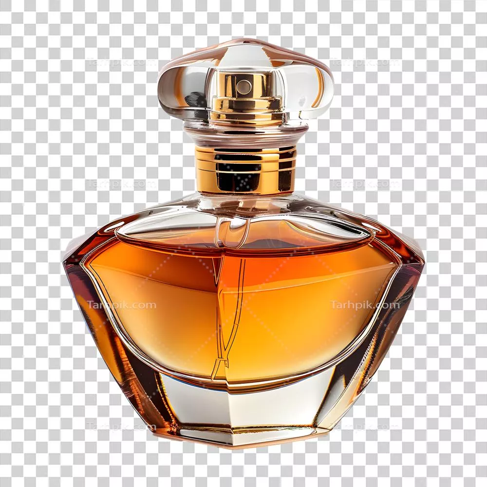 عکس دوربری بطری عطر لوکس و شیک با طراحی منحصر به فرد و پس زمینه شفاف