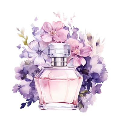 عکس دوربری تصویری زیبا از عطر با طراحی آبرنگ و گل های رنگارنگ