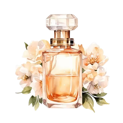 عکس دوربری تصویری زیبا از عطر با طراحی آبرنگ و گل های رنگارنگ