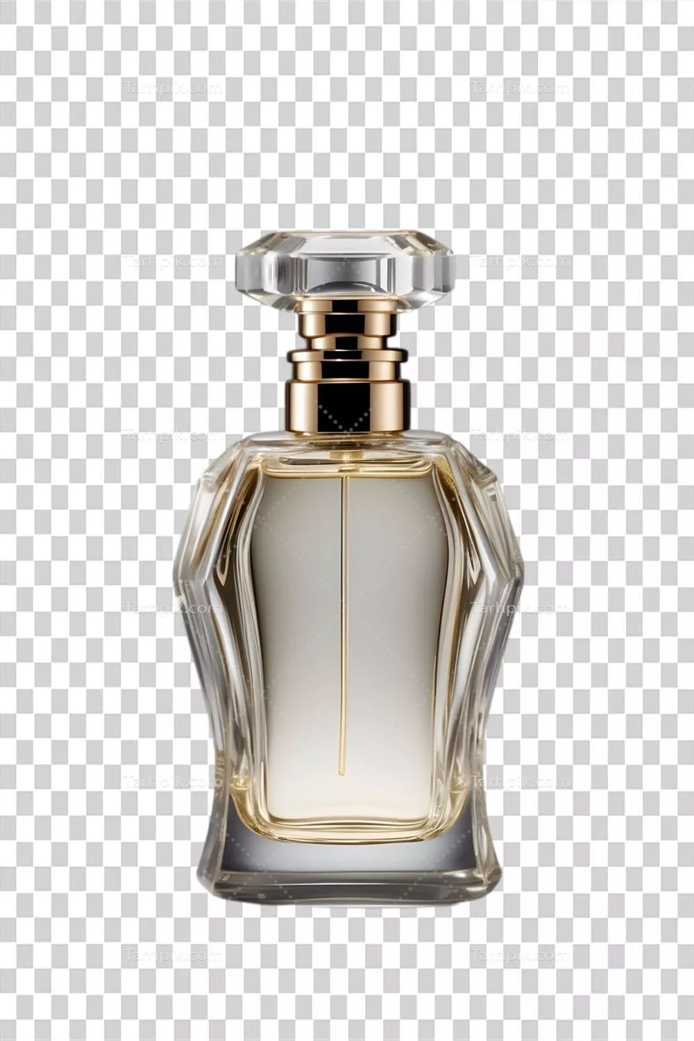 عکس دوربری بطری عطر زیبا با گل های سفید بر روی پس زمینه شفاف