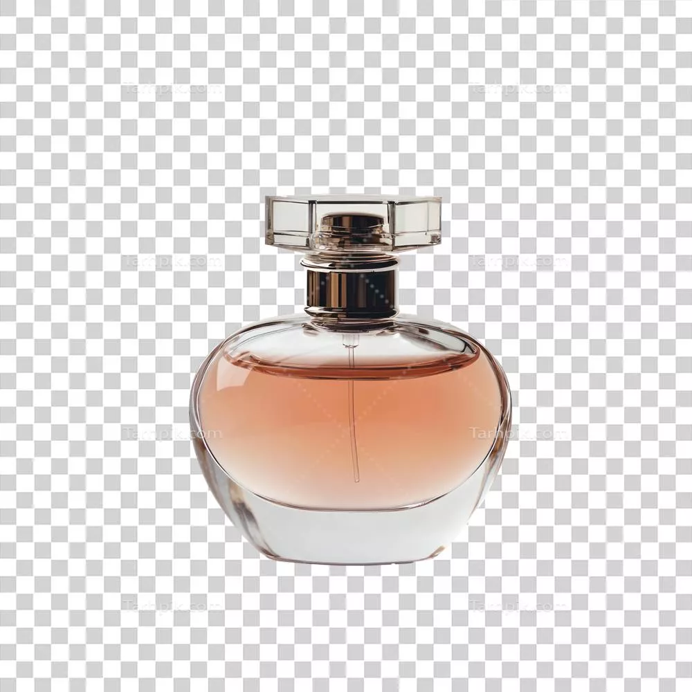 عکس دوربری نمایی زیبا از بطری عطر با پس زمینه شفاف و طراحی منحصر به فرد