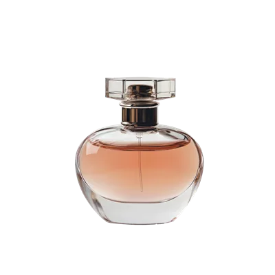 عکس دوربری نمایی زیبا از بطری عطر با پس زمینه شفاف و طراحی منحصر به فرد