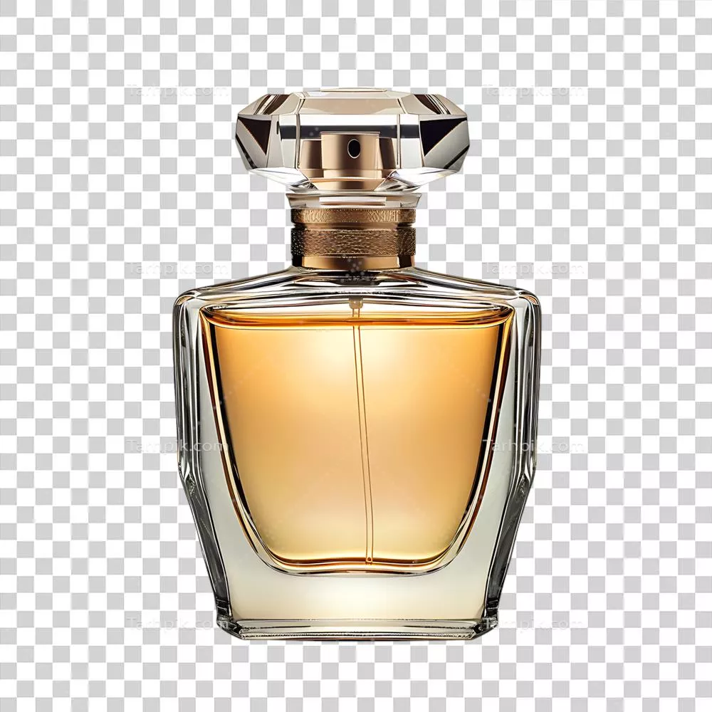 عکس دوربری بطری عطر لوکس با طراحی منحصر به فرد بر روی پس زمینه شفاف