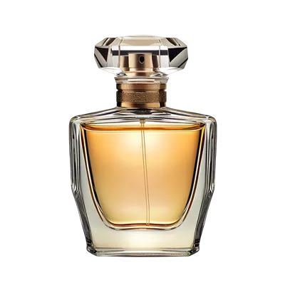 عکس دوربری بطری عطر لوکس با طراحی منحصر به فرد بر روی پس زمینه شفاف