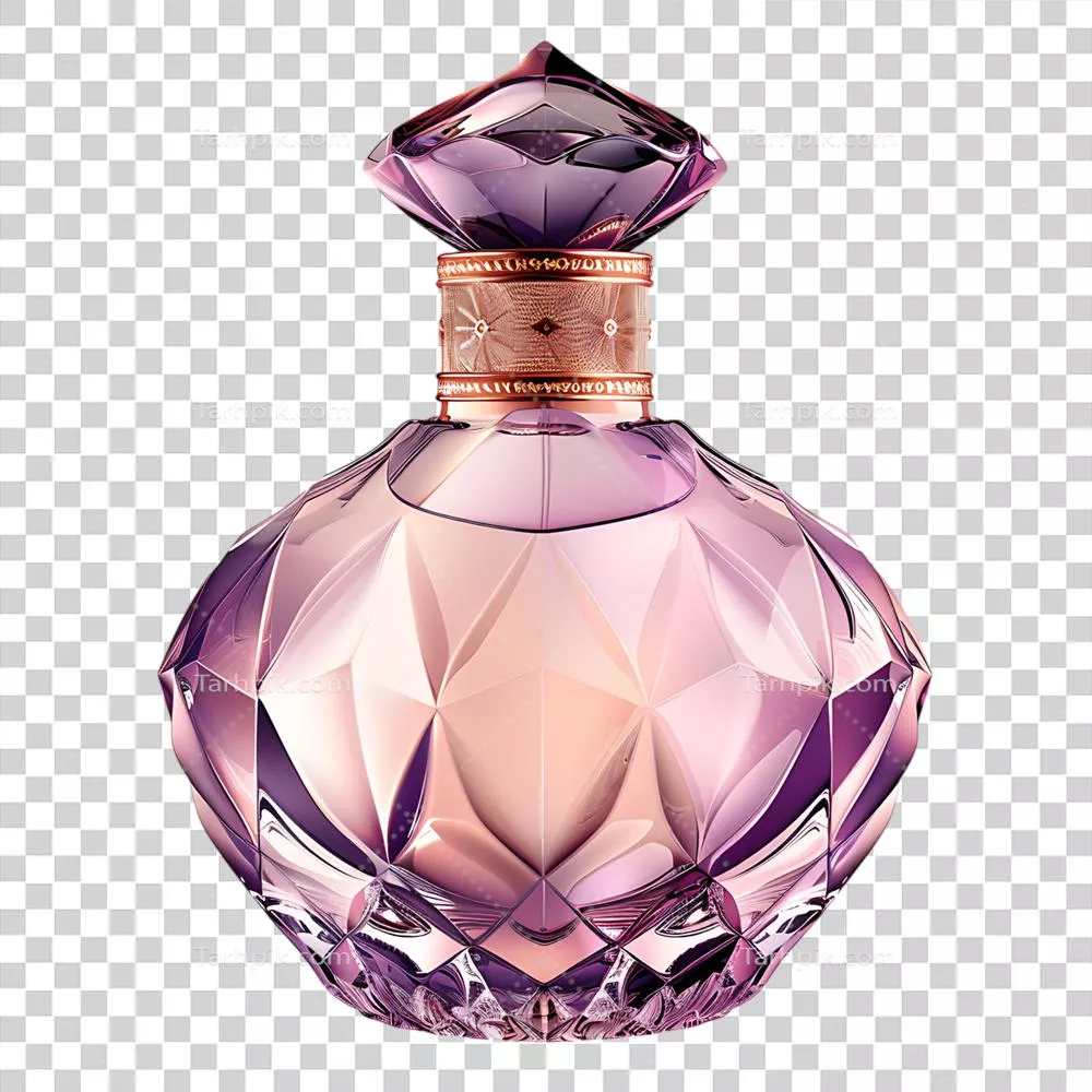 عکس دوربری بطری عطر لوکس با طراحی منحصر به فرد بر روی پس زمینه شفاف