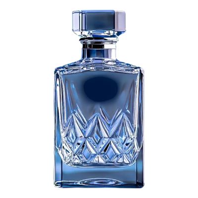 عکس دوربری بطری عطر شیشه ای آبی با طراحی کریستالی و درب زیبا و شیک