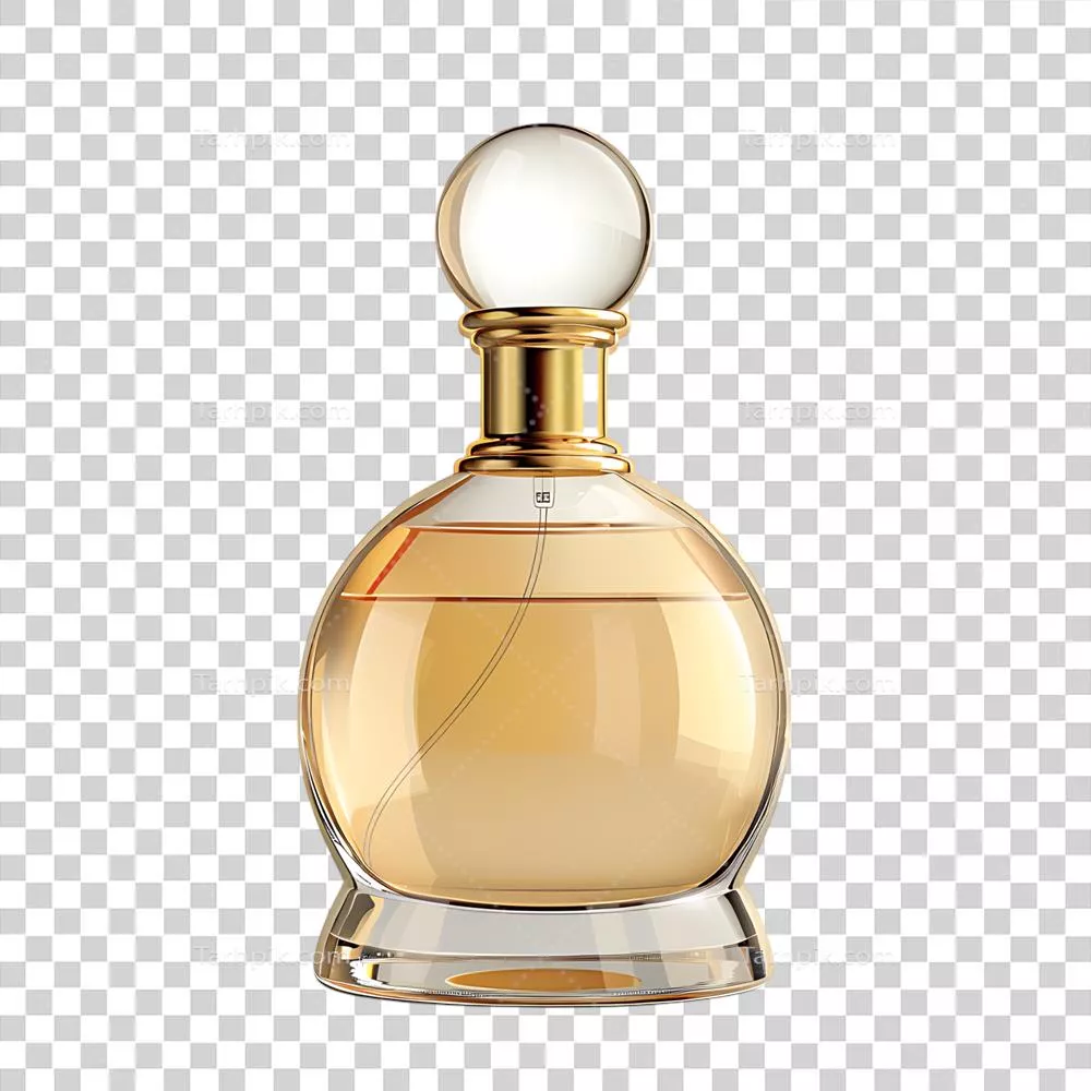 عکس دوربری بطری عطر لوکس با طراحی منحصر به فرد بر روی پس زمینه شفاف