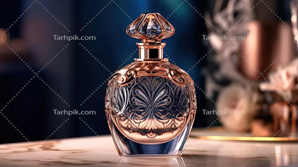 عکس عطر رمانتیک در بطری زیبا با گلبرگ های گل سرخ