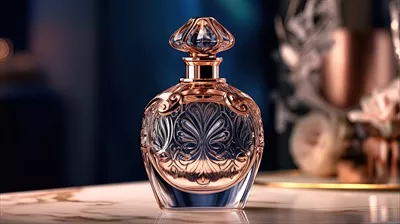 عکس عطر رمانتیک در بطری زیبا با گلبرگ های گل سرخ