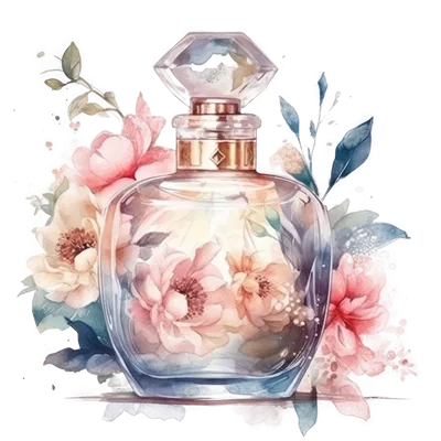 عکس دوربری عطر آبرنگی با گل های زیبا و طراحی خلاقانه به سبک هوش مصنوعی