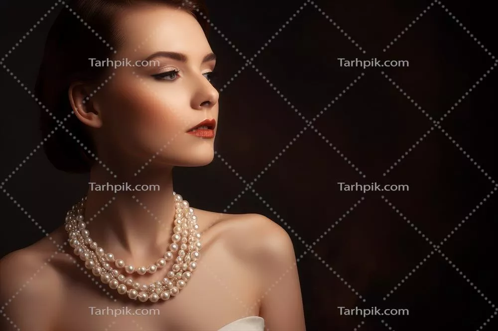 عکس زنی با جواهرات مرواریدی در یک محیط شیک و مدرن
