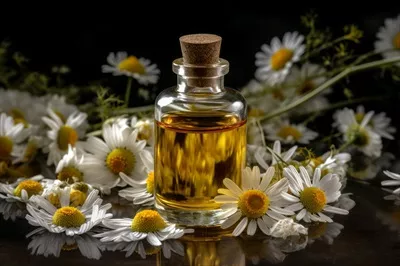عکس عطر بابونه در بطری روغن: تجربه ای از آرامش و طراوت