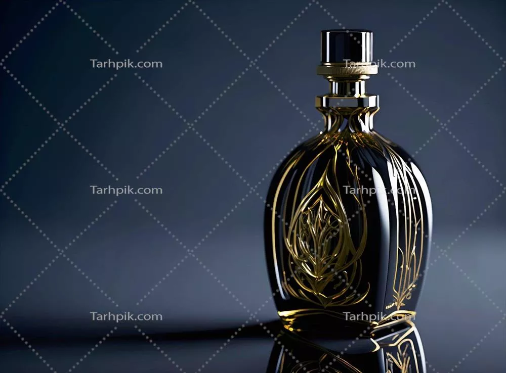 عکس عطر لوکس و شیک با بطری زیبا و جزئیات طلایی طراحی شده با هوش مصنوعی