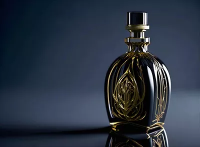 عکس عطر لوکس و شیک با بطری زیبا و جزئیات طلایی طراحی شده با هوش مصنوعی
