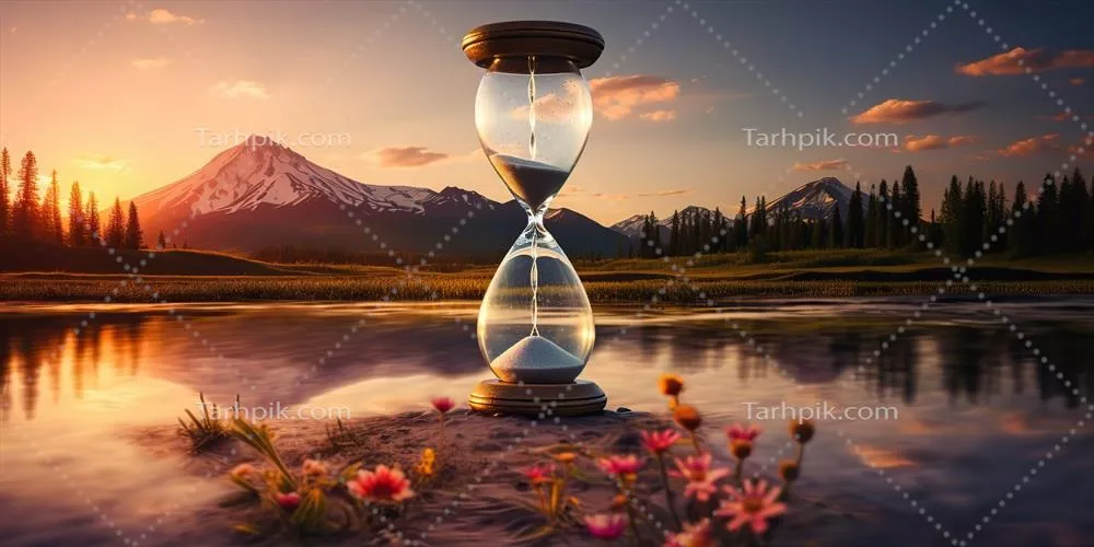 عکس ساعت شنی زیبا در دل طبیعت، نمادی از گذر زمان و آرامش