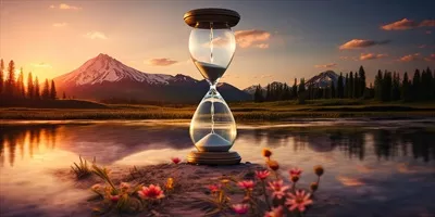عکس ساعت شنی زیبا در دل طبیعت، نمادی از گذر زمان و آرامش