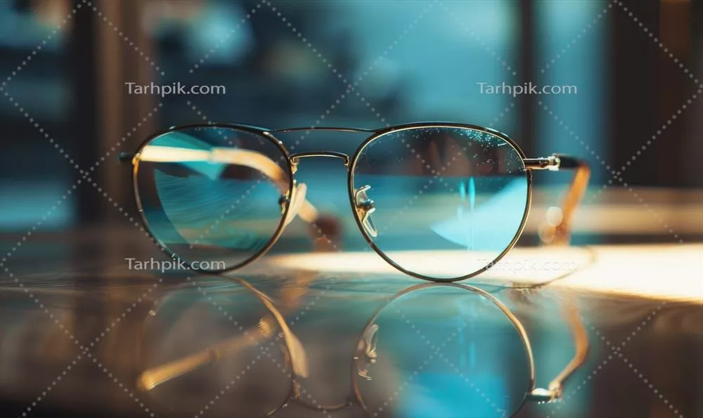 عکس هنری از عینک های هوشمند روی میز در یک کافه با تمرکز انتخابی