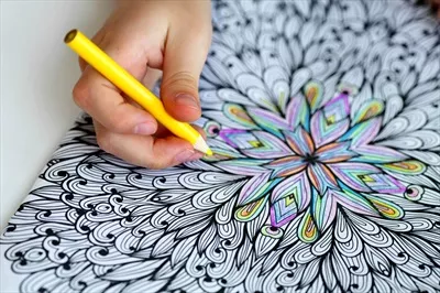 عکس نقاشی دختران با مداد شمعی در کتاب رنگ آمیزی ضد استرس