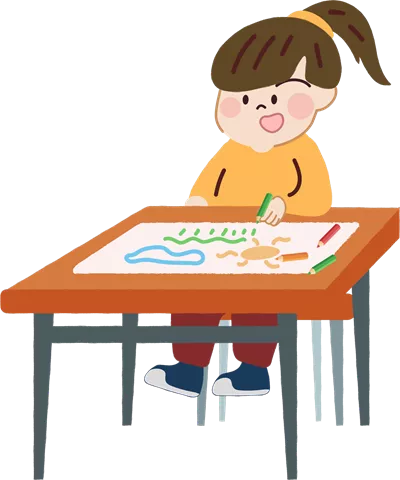 عکس دوربری کودک بامزه در حال نقاشی بر روی بوم با شخصیت کارتونی خنده دار