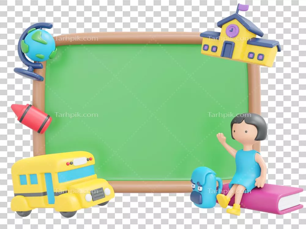 عکس دوربری طرح سه بعدی تخته سیاه برای بازگشت به مدرسه به سبک کارتونی