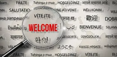 عکس تصویری از مفهوم خوشامدگویی با کلمات در یک ابر کلمه