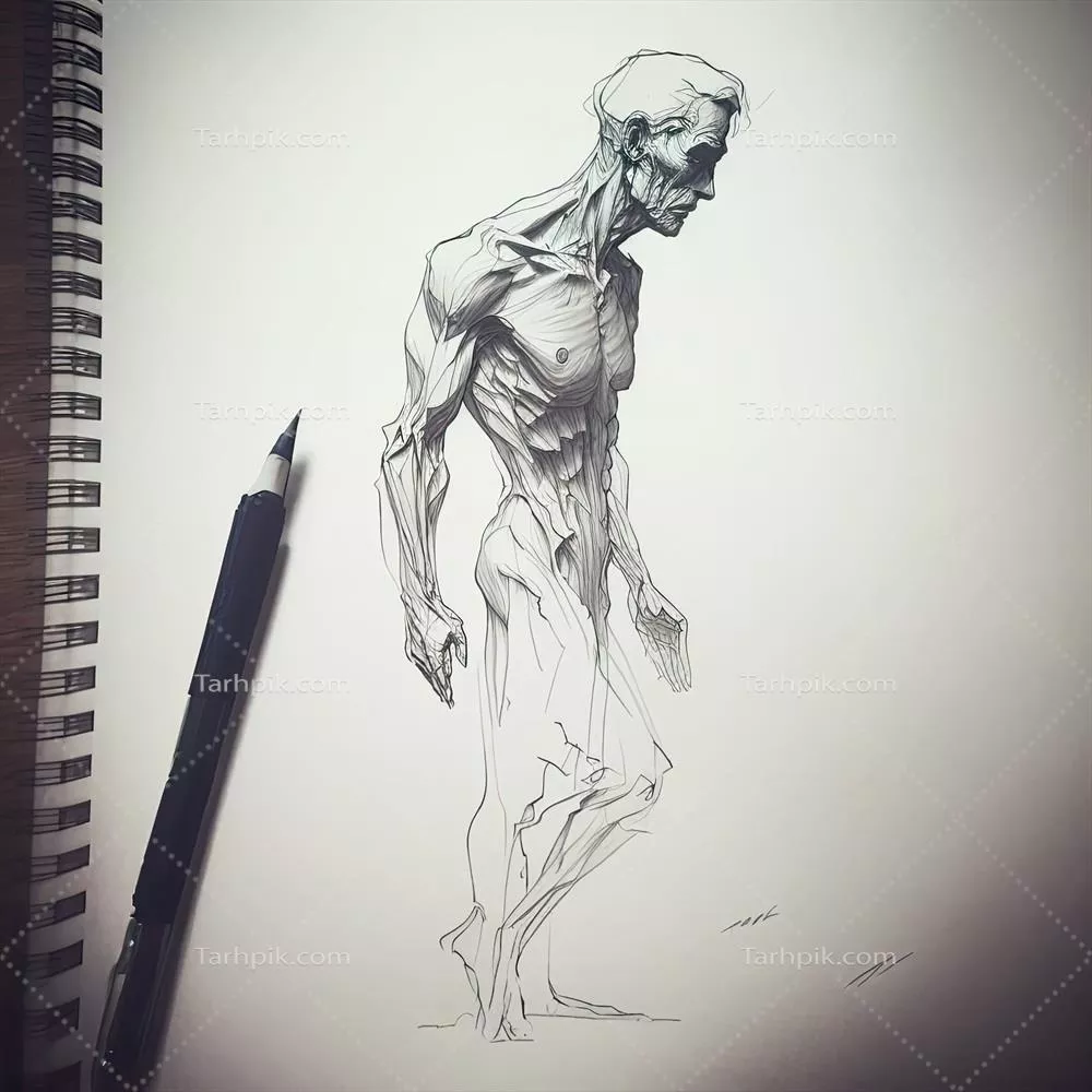 عکس تصویری از یک دست پیر مرد که با مداد طراحی شده است