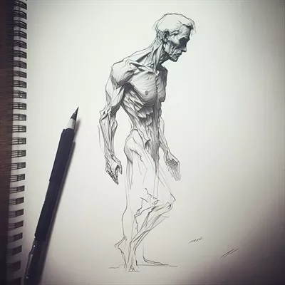 عکس تصویری از یک دست پیر مرد که با مداد طراحی شده است