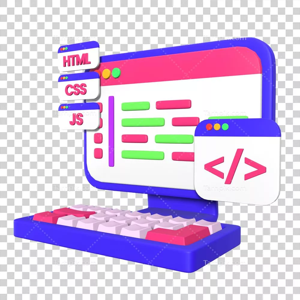 عکس دوربری تصویری جذاب از برنامه نویس 3D در حال کار با کامپیوتر