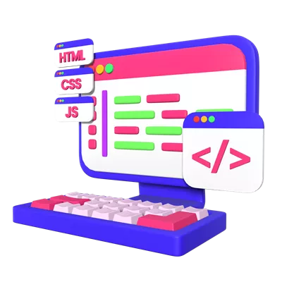عکس دوربری تصویری جذاب از برنامه نویس 3D در حال کار با کامپیوتر