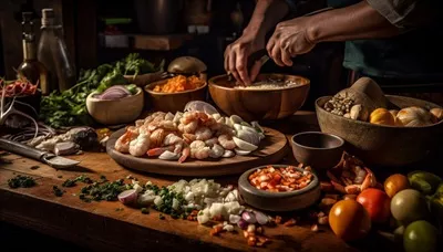 عکس مواد تازه و خوشمزه بر روی میز چوبی برای تهیه یک وعده غذایی لذیذ