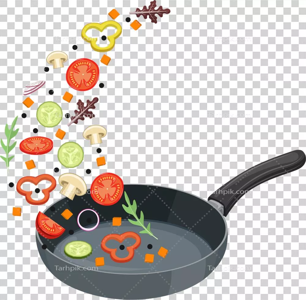 عکس دوربری تابه ای پر از سبزیجات تازه و رنگارنگ برای آشپزی سالم و خوشمزه