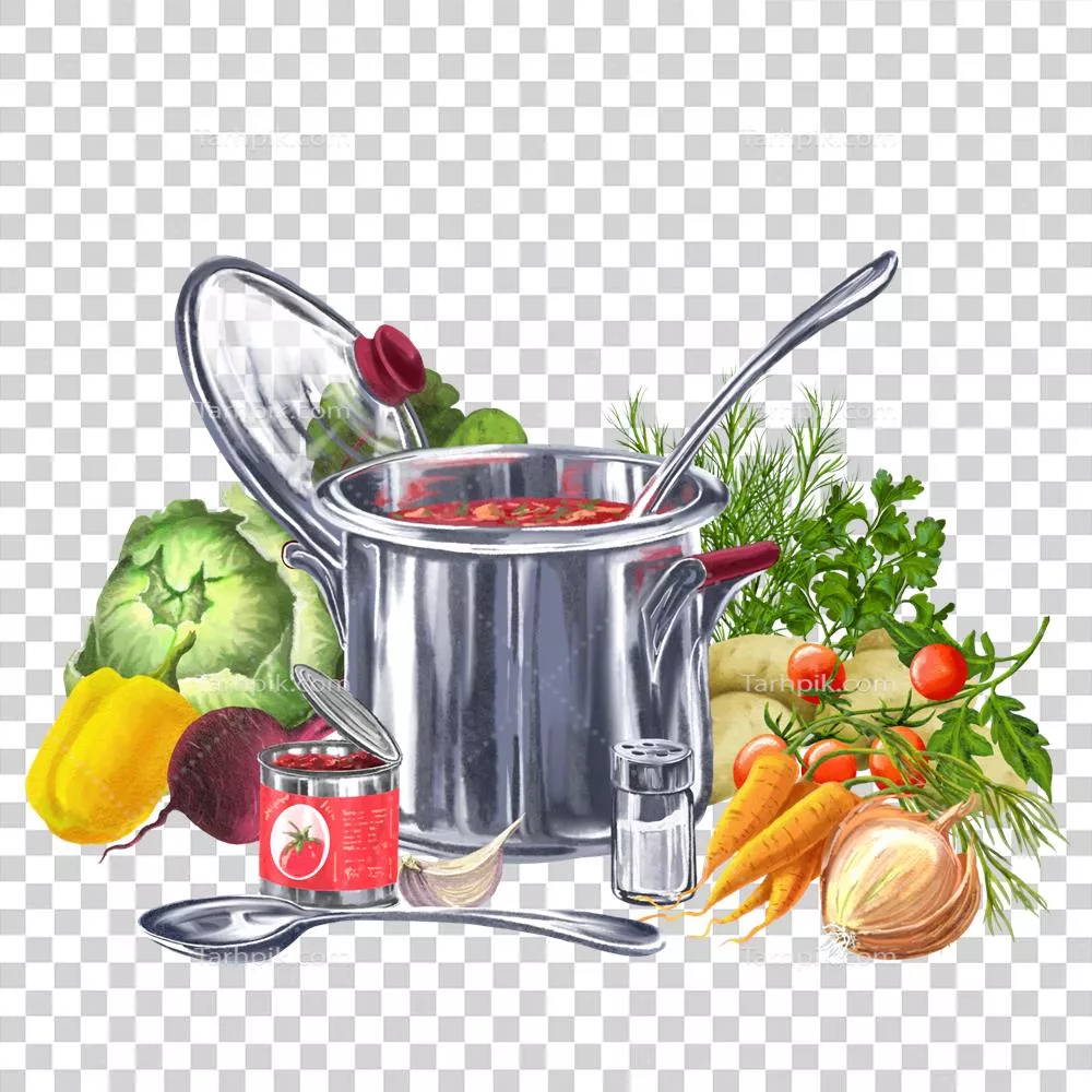 عکس دوربری مجموعه کامل سبزیجات تازه برای تهیه بورشت خوشمزه و مقوی