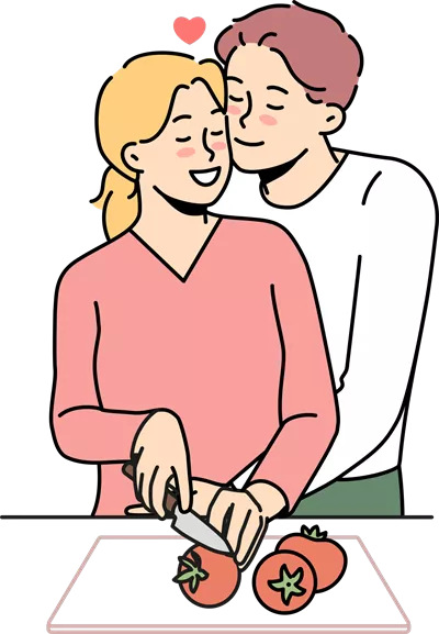 عکس دوربری زوج خوشحال در حال آشپزی با هم، لحظاتی شیرین و صمیمی
