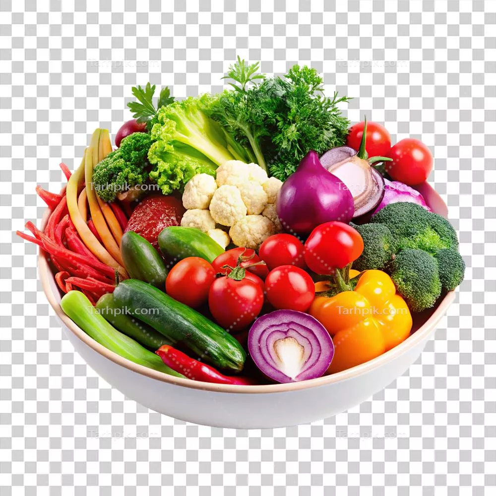 عکس دوربری کاسه ای پر از سبزیجات تازه آماده برای پخت و پز