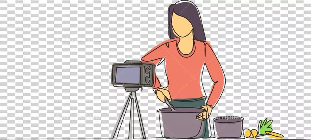 عکس دوربری زنی در آشپزخانه در حال تهیه دسر با طراحی خطی ساده و زیبا