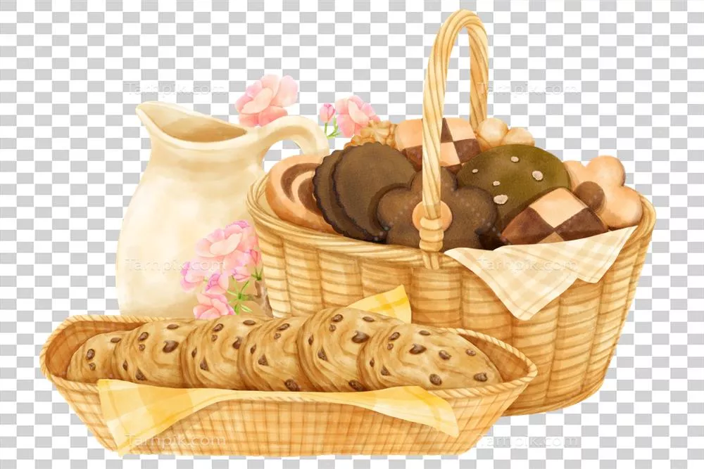 عکس دوربری سبد رنگ آمیزی شده با کوکی های خوشمزه و زیبا