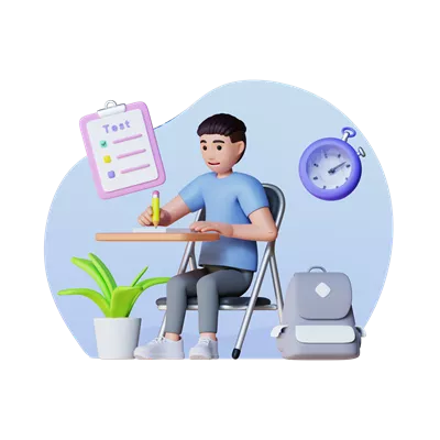 عکس دوربری تصویری از یک جوان در حال مطالعه برای آزمون دانشگاه با شخصیت سه بعدی