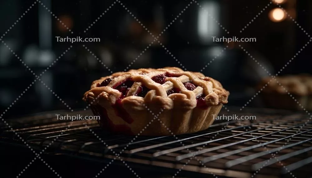 عکس پای توت فرنگی تازه پخته شده بر روی میز چوبی روستایی