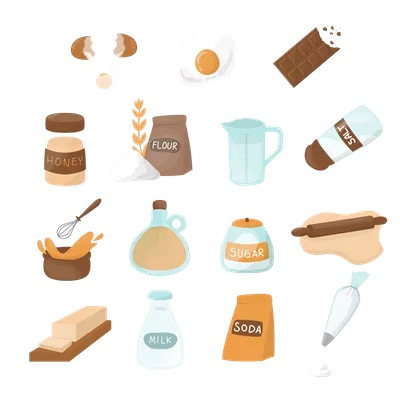 عکس دوربری مجموعه ای از مواد اولیه برای پخت و پز با توضیحات کامل