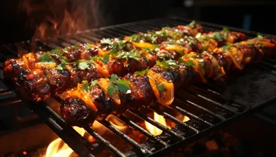 عکس کباب خوشمزه و لذیذ بر روی سیخ برای مهمانی باربیکیو